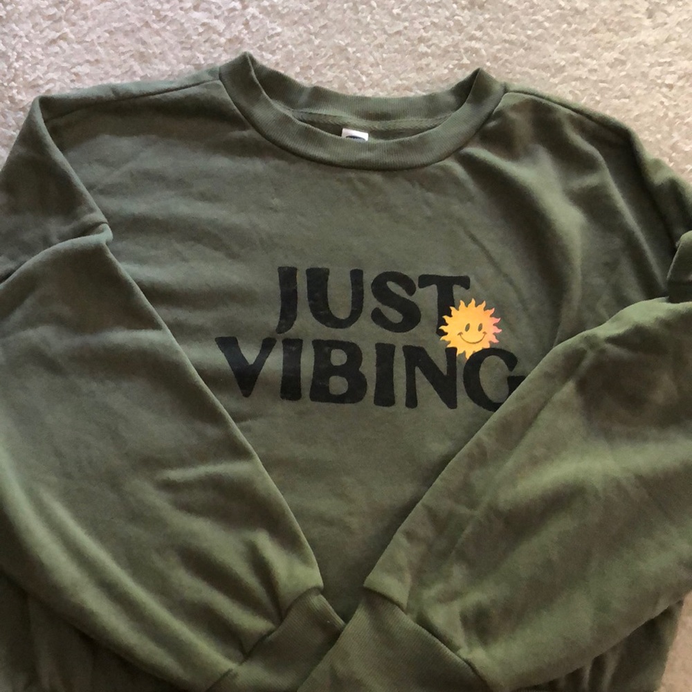 Olive green “just vibing” old navy sweatshirt
